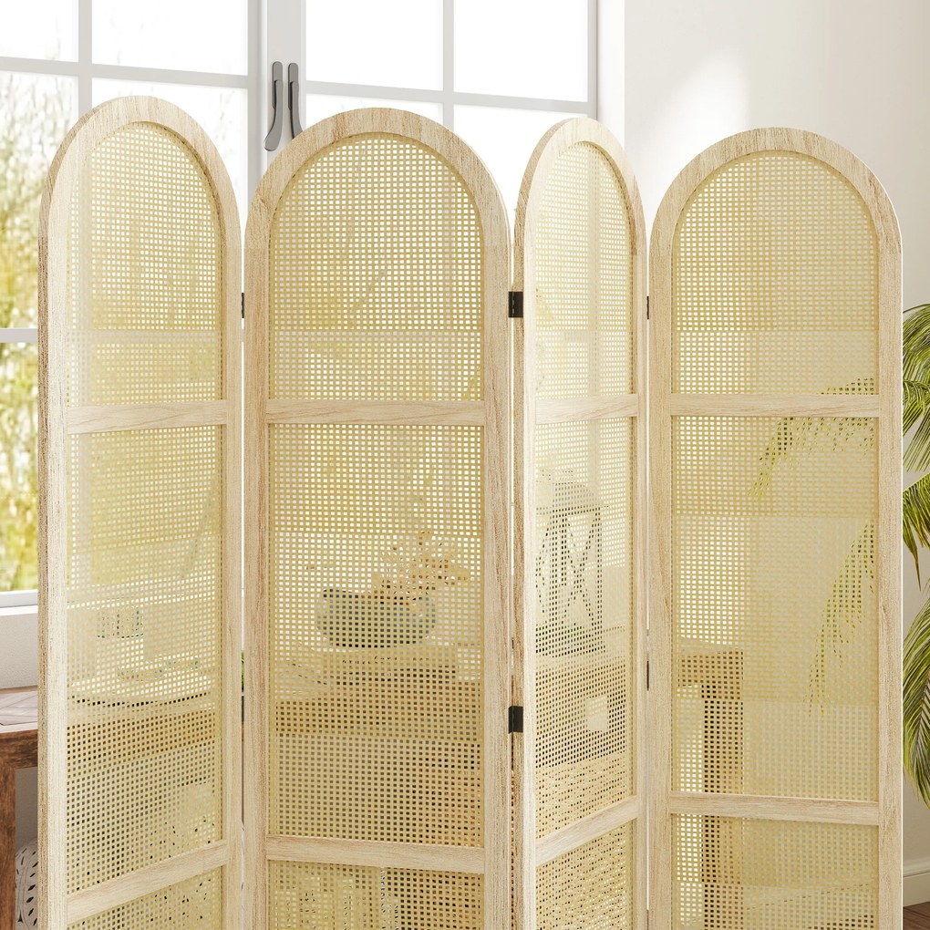 HOMCOM Paravan interior din lemn, 4 panouri, 170 x 160 cm, pliabil si portabil, model impletit manual, lemn natural | Aosom Romania
