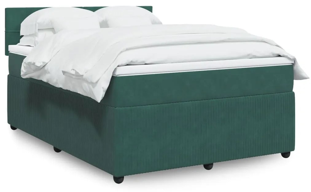 3290037 vidaXL Pat box spring cu saltea, verde închis, 140x190 cm, catifea