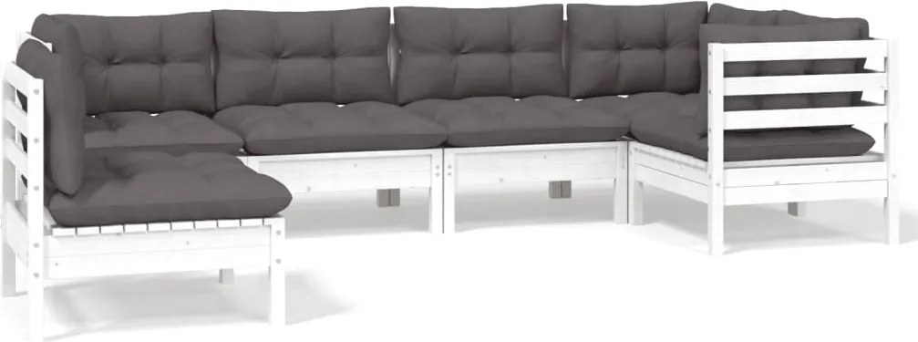 vidaXL Set mobilier de grădină cu perne, 6 piese, alb, lemn de pin