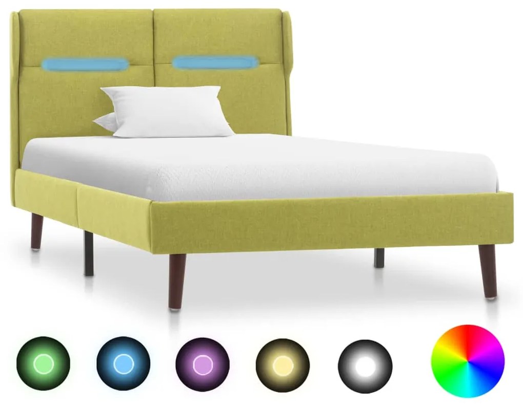 286902 vidaXL Cadru de pat cu LED, verde, 100 x 200 cm, material textil