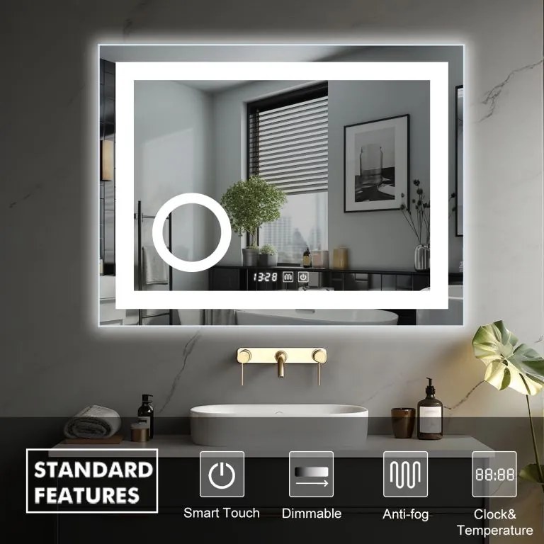 IREDA Oglindă de baie cu iluminare LED, 80 x 60 cm