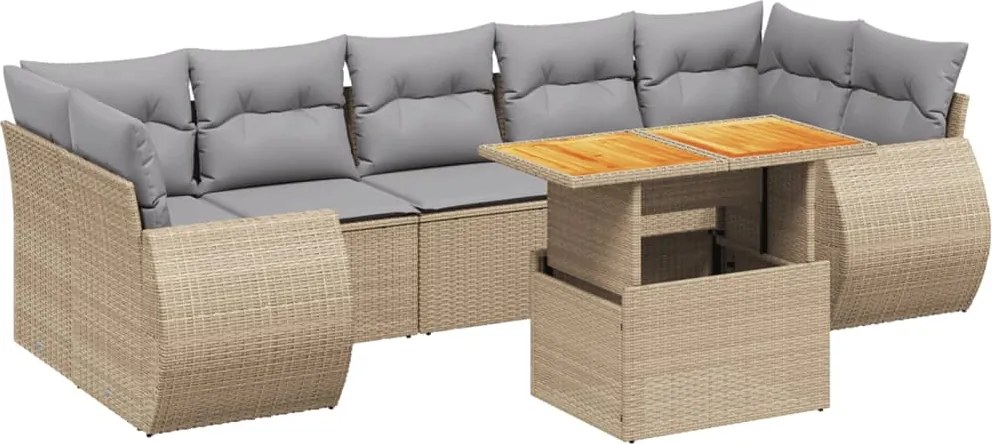 vidaXL Set canapele de grădină, 8 piese, cu perne, bej, poliratan