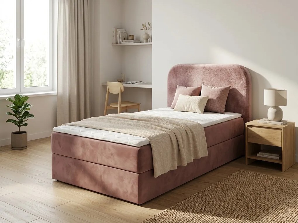 Pat tapitat boxspring FORENA 90x200 cm roz antic Saltea: Saltea cu arcuri Bonell