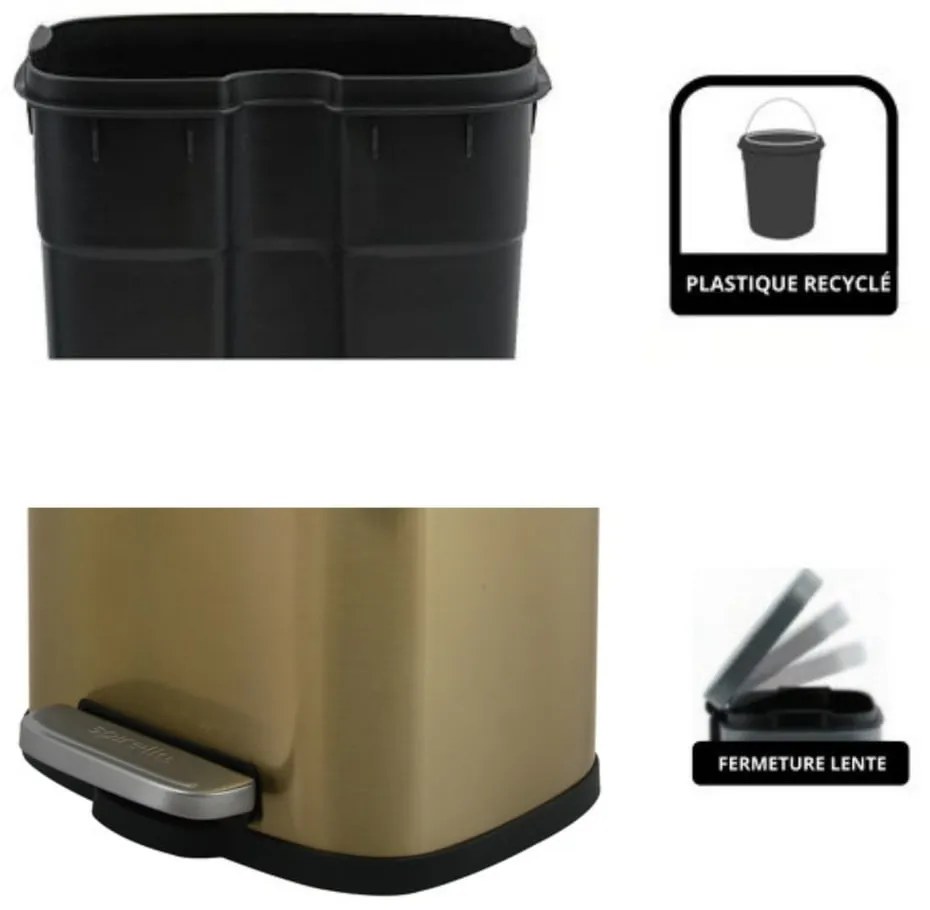 Coș de gunoi auriu mat cu pedală din oțel 5 l Akira – Spirella