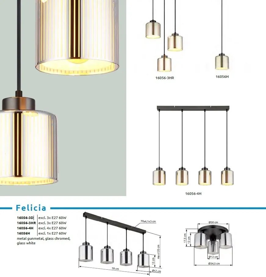Plafoniera design modern FELICIA 34,5cm negru/crom 16056-3D GL