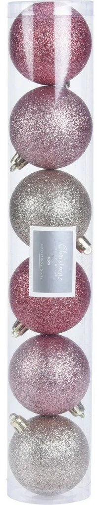 Set decorațiuni de Crăciun Glitter roz, diam. 6 cm, 6 buc.