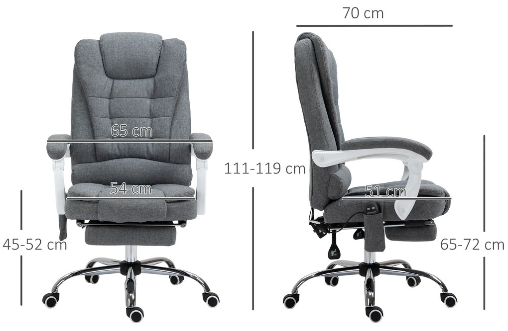 Vinsetto Scaun de Birou cu Telecomandă și 6 Puncte de Masaj, Tapitat cu Stofă Tip Catifea, 67x79x111-121 cm, Gri | Aosom Romania