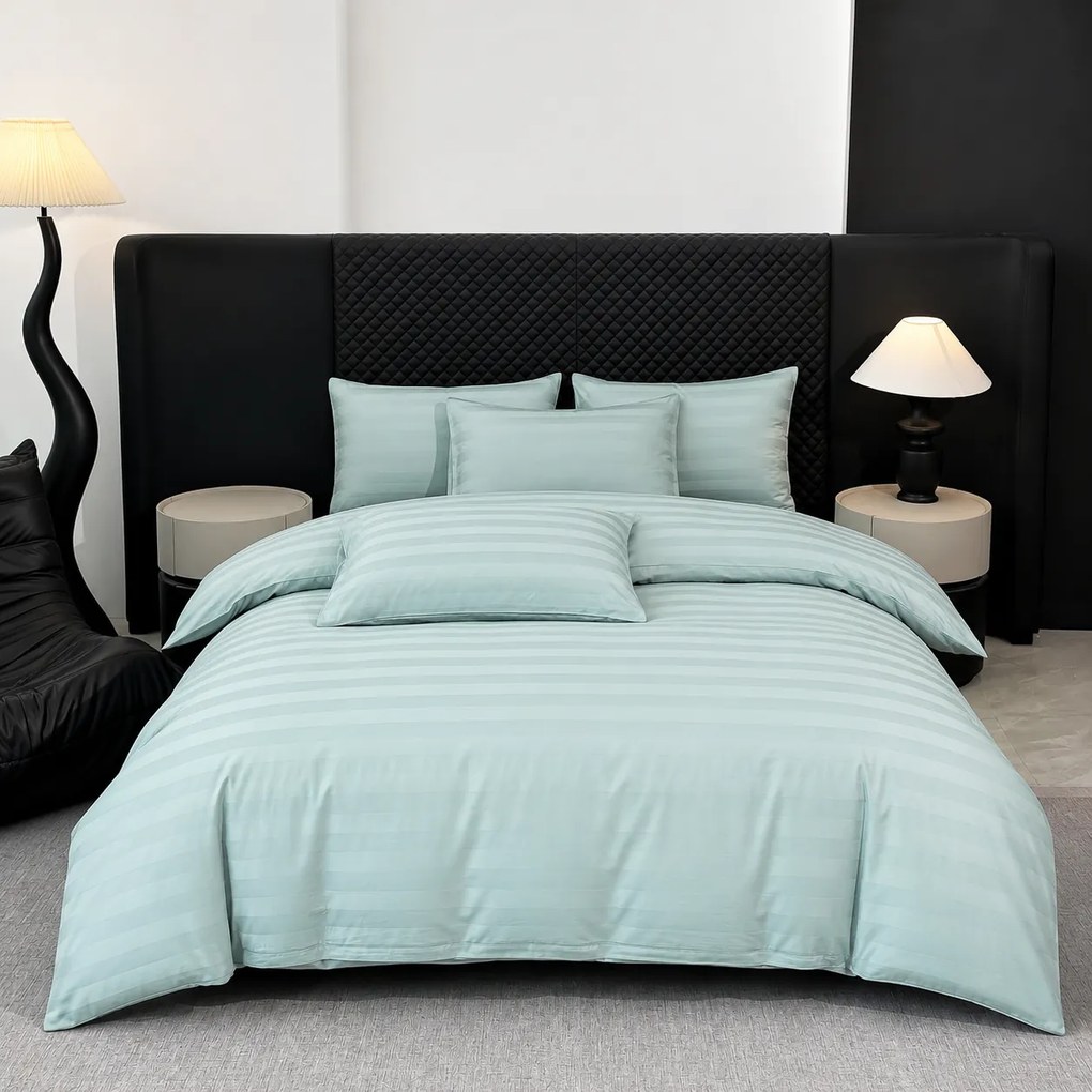 Lenjerie Premium Damasc, bumbac 100%, 6 piese, pat 2 persoane, bleu