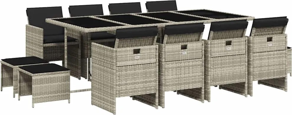 vidaXL Set mobilier de grădină cu perne 13 piese gri deschis poliratan