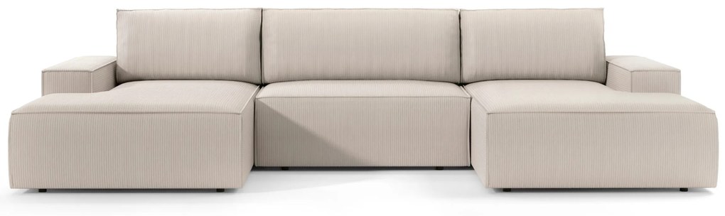 Colțar în formă de U ~HAYAK~ extensibil cu ladă de depozitare, 358 cm lungime, extensia 140/300 cm Velur raiat fluffy Gri mătase