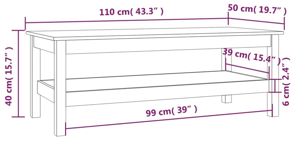 Masuta de cafea, alb, 110x50x40 cm, lemn masiv de pin 1, Alb, 110 x 50 x 40 cm