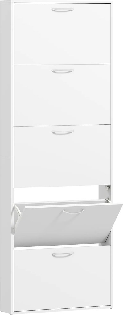 HOMCOM Dulap pentru Pantofi Subțire cu 5 Uși 65x17x180,5 cm în Lemn Alb | Aosom Romania