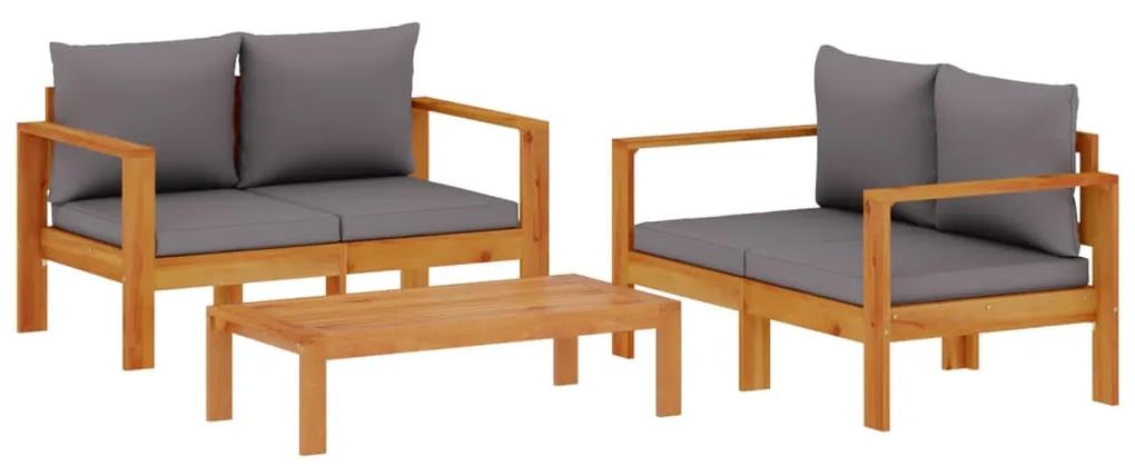 3214844 vidaXL Set de canapele de grădină cu perne, 3 piese, lemn masiv acacia
