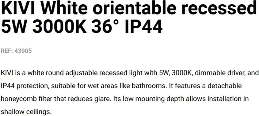 Spot LED incastrat directionabil IP44 KIVI alb 5W 3000K