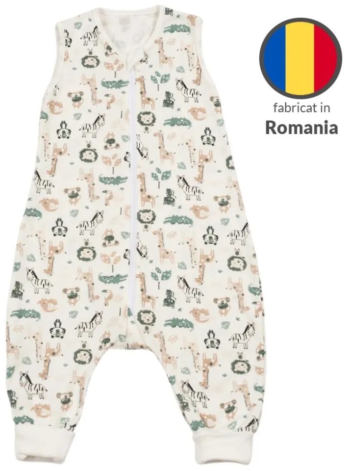 Sac dormit copii de vara din bumbac cu picioare 6-18 luni Kidizi Safari, 0.5 tog, mansete transformabile in soseta