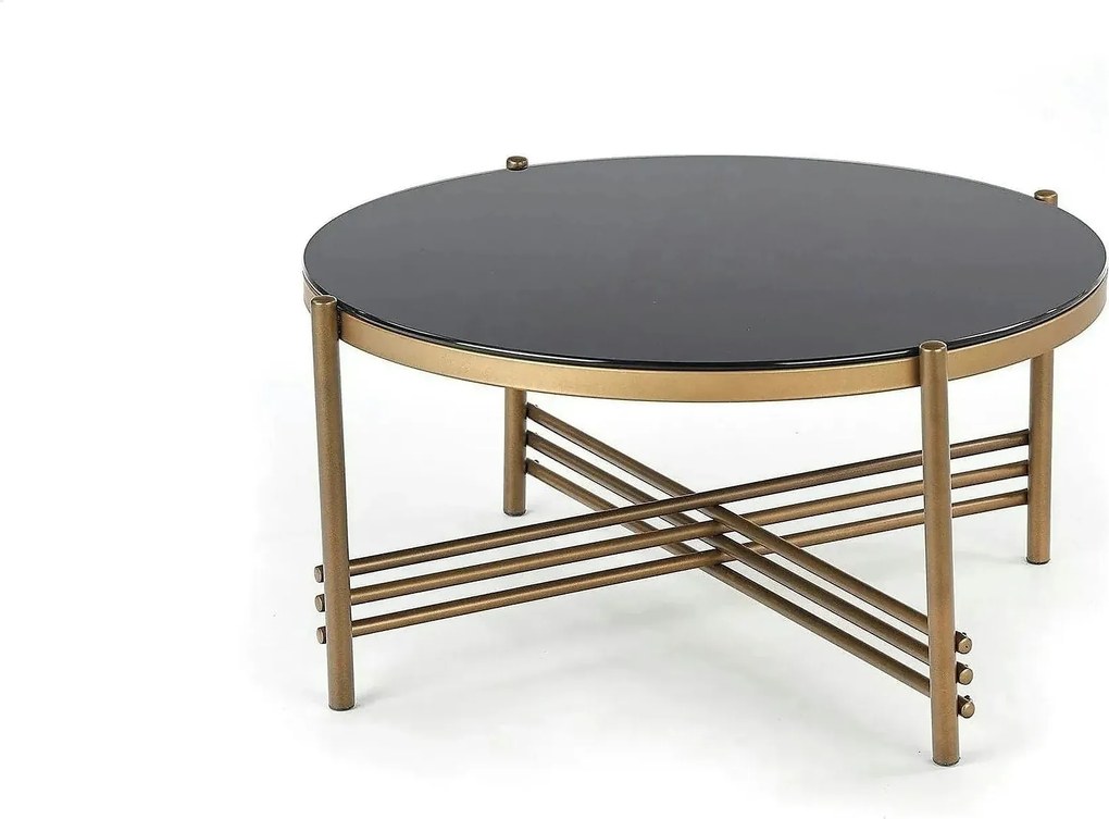 Masuta cafea Ismena, negru/auriu, sticla/otel, 80x80x41 CM