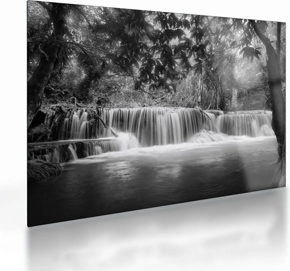 Tablou pe sticlă - Cascada alb-negru și alb (70x50 cm)