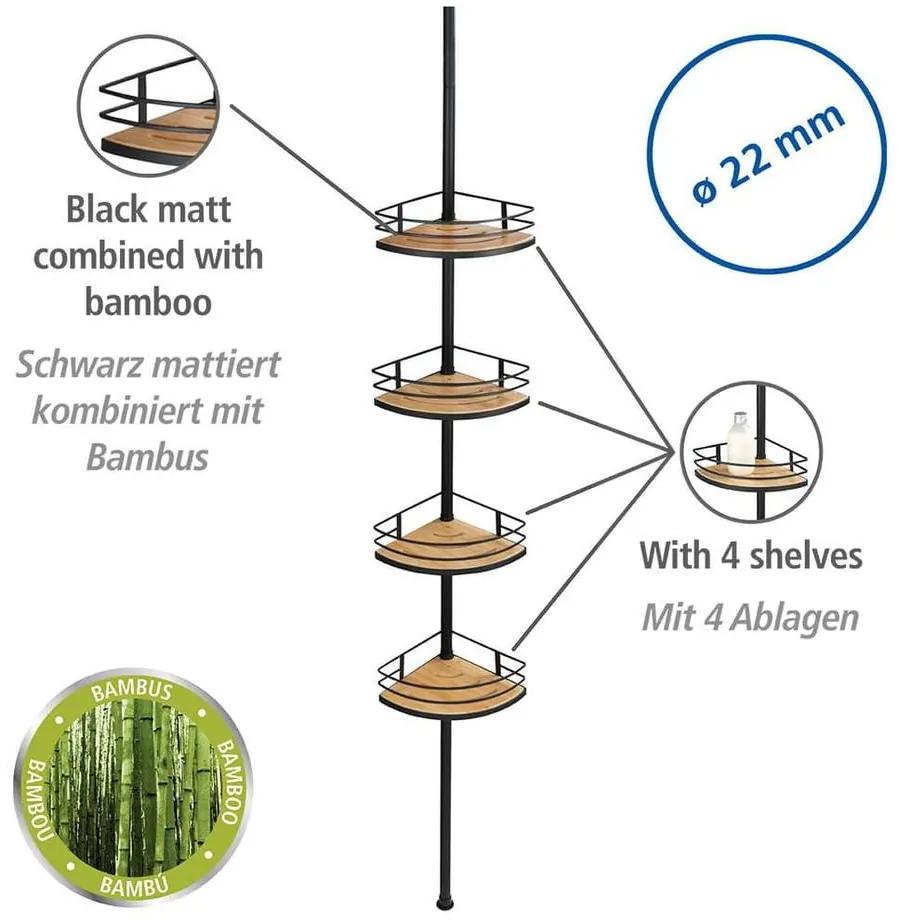 Raft de colț telescopic de colț pentru baie negru mat din bambus Dolcedo – Wenko