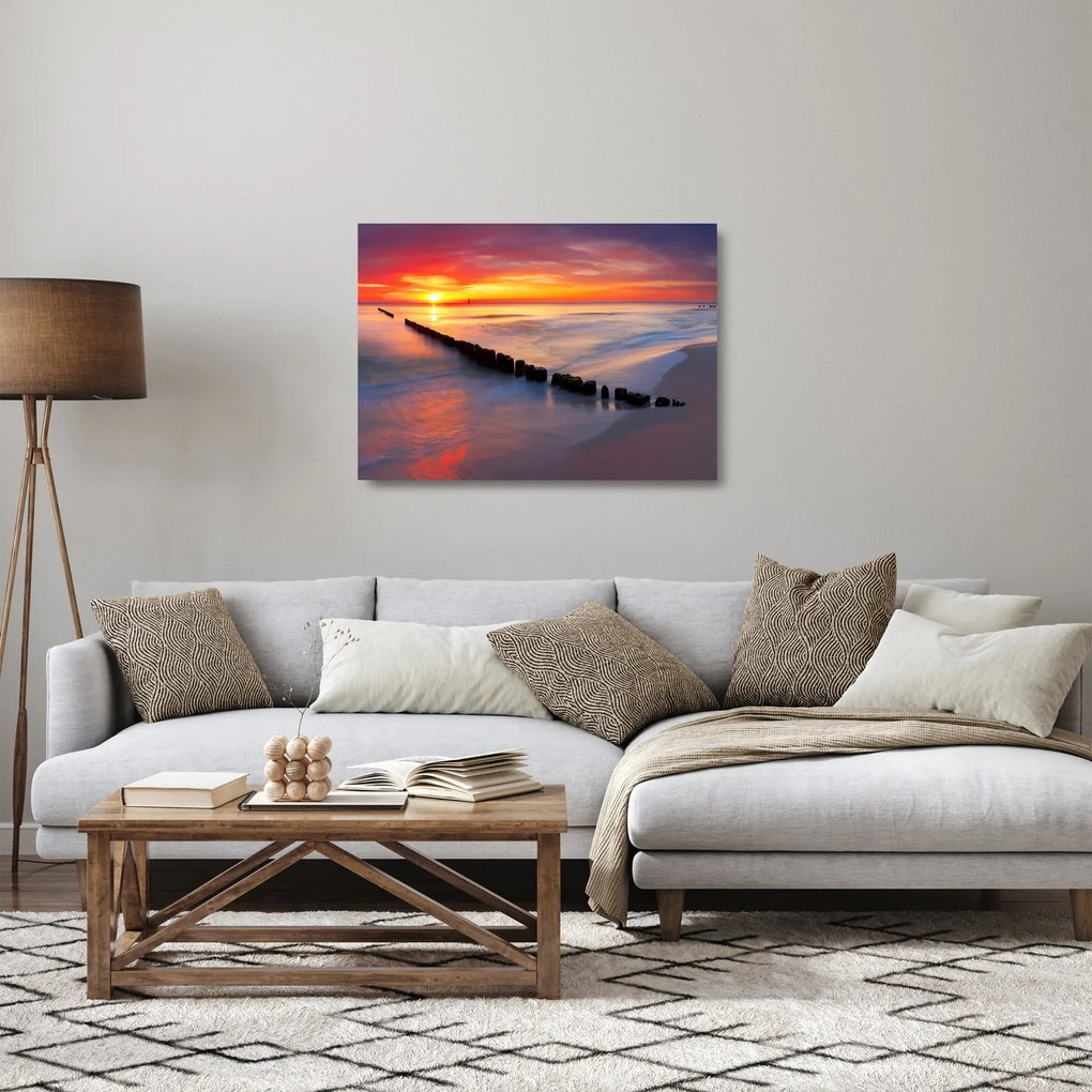 Tablou pe sticlă - Apus de soare, Marea Baltică, Polonia (70x50 cm)