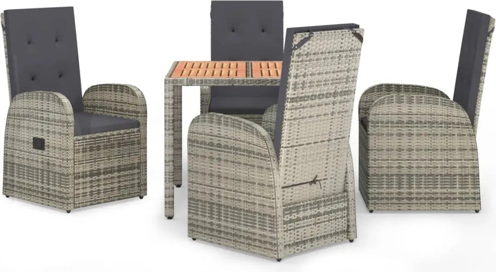 vidaXL Set mobilier de grădină cu perne, 5 piese, gri, poliratan