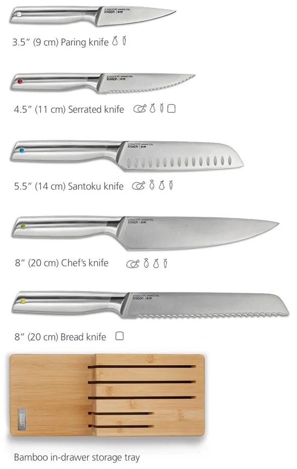 Set de cuțite cu suport din oțel inoxidabil 5 buc. Elevate Bamboo – Joseph Joseph