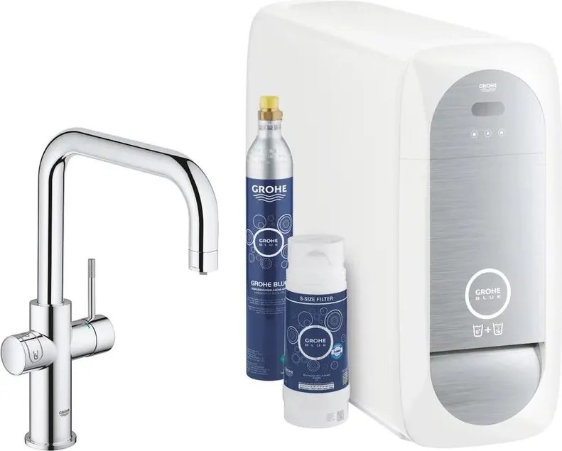Baterie bucatarie Grohe Blue Home crom pipa tip U si Starter Kit