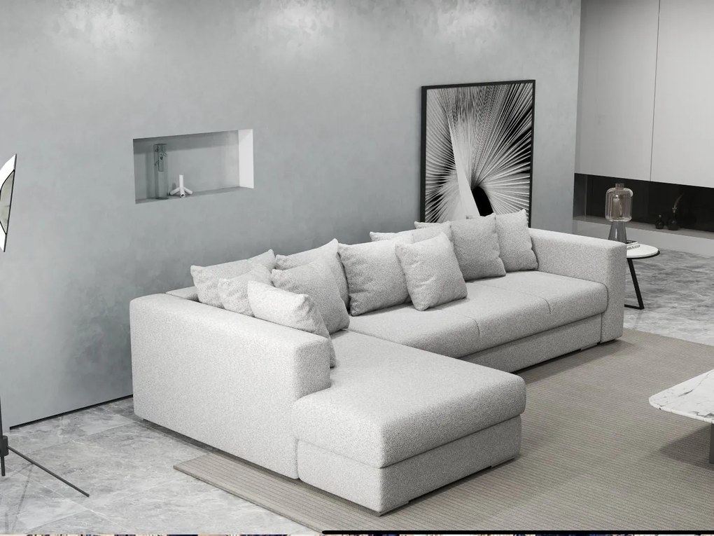 Colțar extensibil dumonde cu ladă de depozitare si sezut confortabil din spuma high-density, Gloria Euphoria Dove 320x183 cm