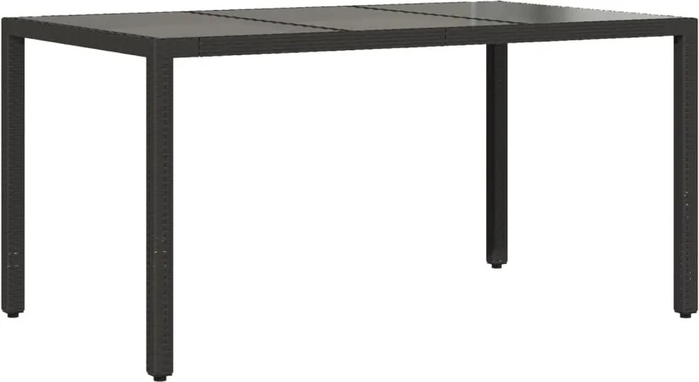 vidaXL Masă grădină cu blat din sticlă, negru, 150x90x75 cm, poliratan