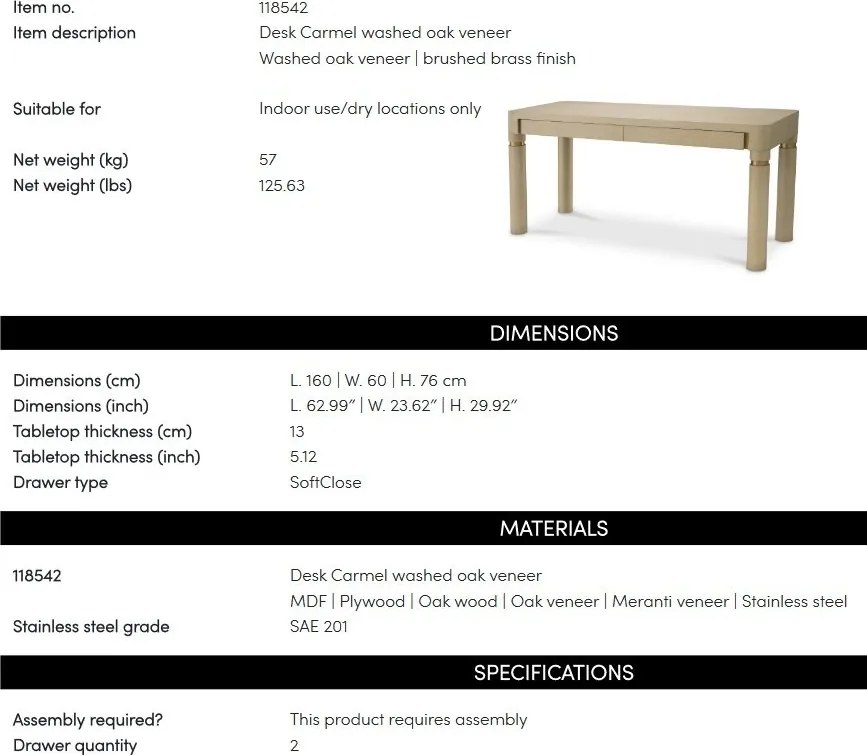 Birou modern design LUX Carmel, stejar albit