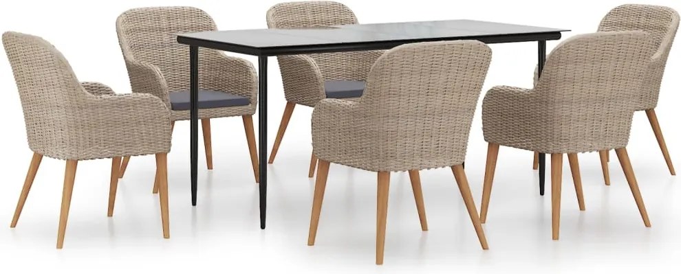 vidaXL Set de masă pentru grădină, 7 piese, cu perne, maro