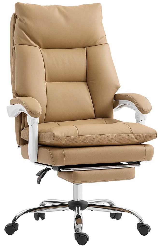 HOMCOM Scaun de Birou Ergonomic cu Suport Lombar, Brate Pliabile, Suport pentru Picior Maro Deschis | Aosom Romania