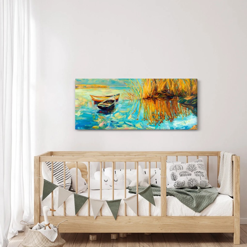 Tablou - Lacul cu bărci (120x50 cm)