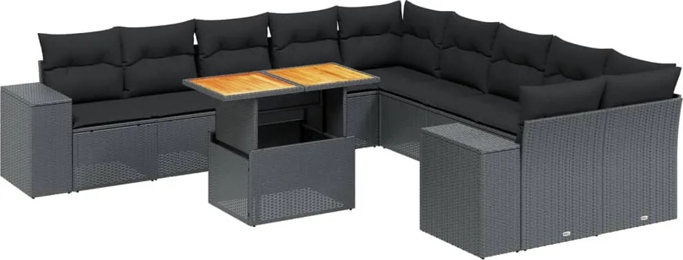 vidaXL Set canapele de grădină cu perne, 11 piese, negru, poliratan