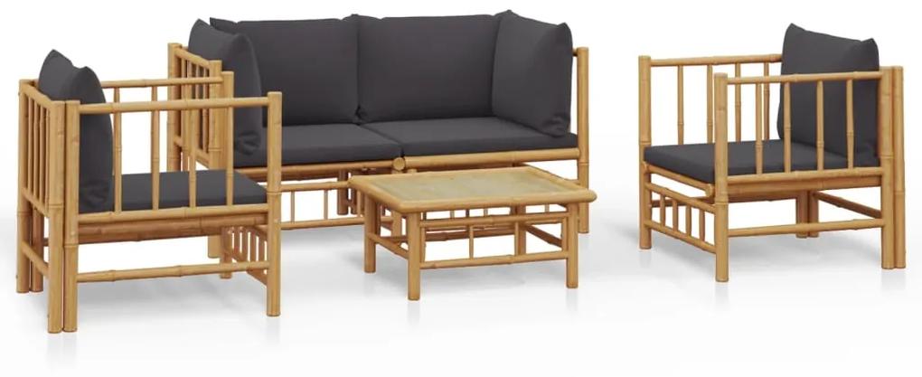3155217 vidaXL Set mobilier de grădină cu perne gri închis, 5 piese, bambus