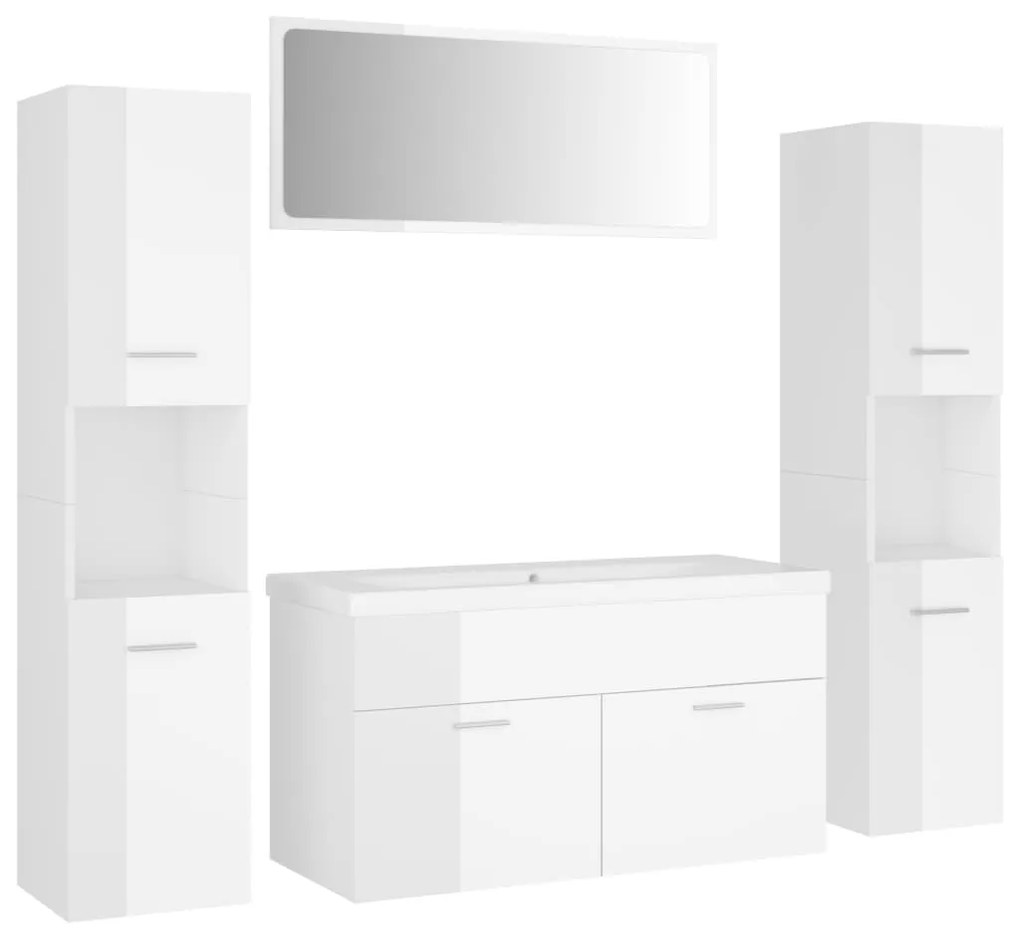 3071249 vidaXL Set mobilier de baie, alb extralucios, lemn prelucrat