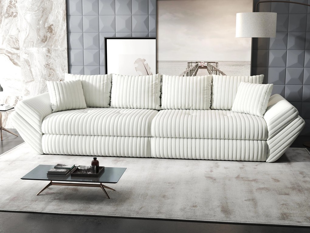 Canapea extensibilă dumonde cu ladă de depozitare si sezut confortabil din spuma high-density, Loana Ambience Ivory 300x100 cm