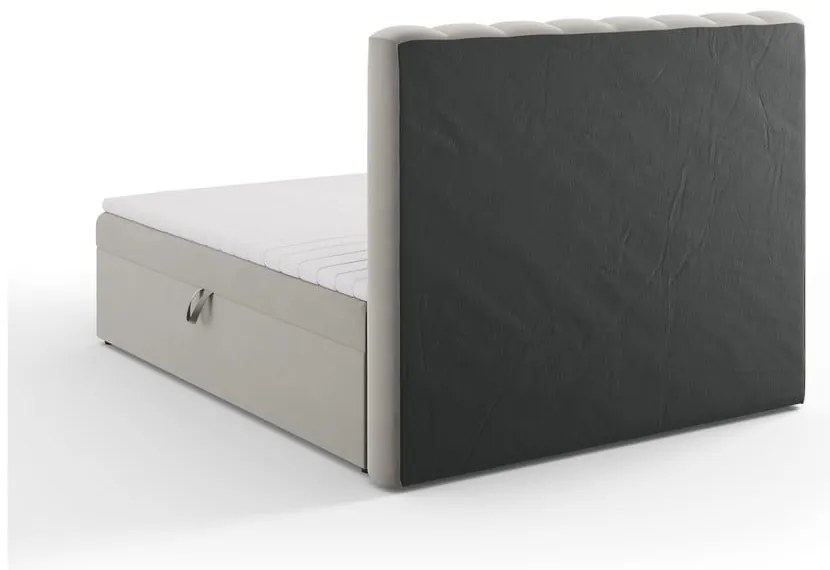 Pat boxspring gri cu spațiu de depozitare 160x200 cm Gina – Milo Casa
