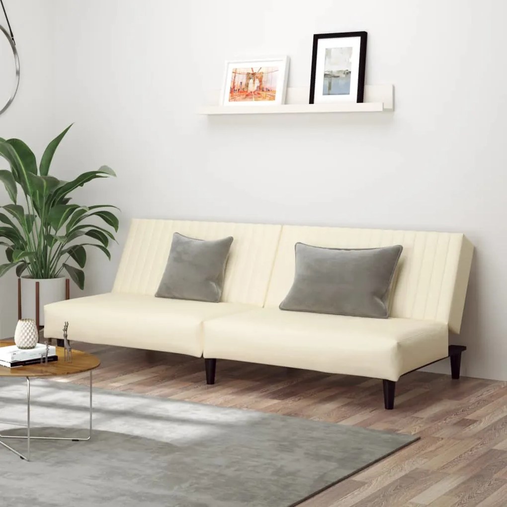 337661 vidaXL Canapea extensibilă cu 2 locuri, crem, piele ecologică