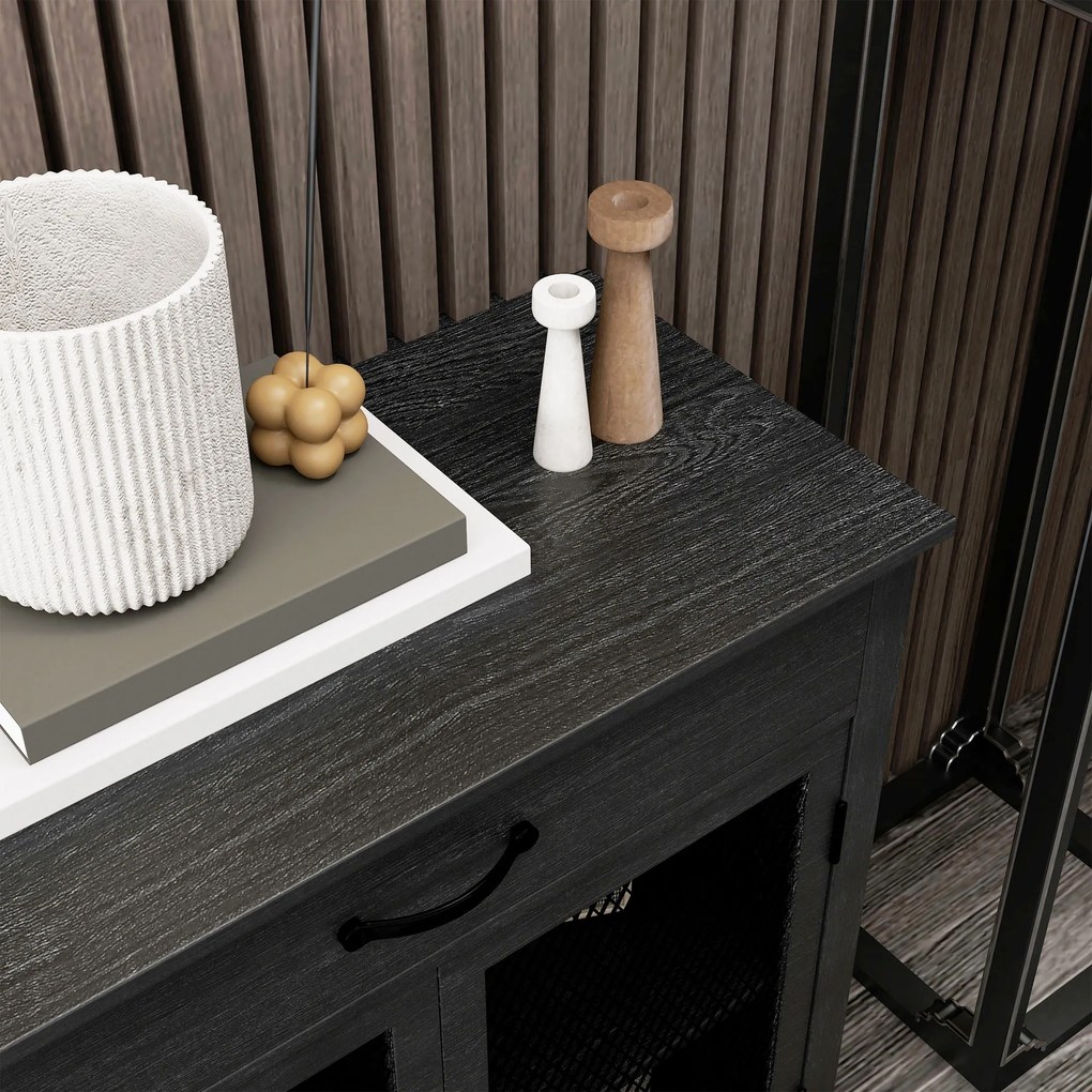 HOMCOM Bufet jos mobilier de depozitare 4 uși cu polițe reglabile și 2 sertare stil industrial 150 x 40 x 85 cm negru | Aosom Romania