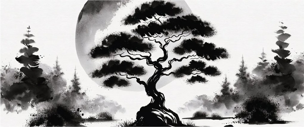 Tablou – Bonsai alb-negru (120x50 cm)