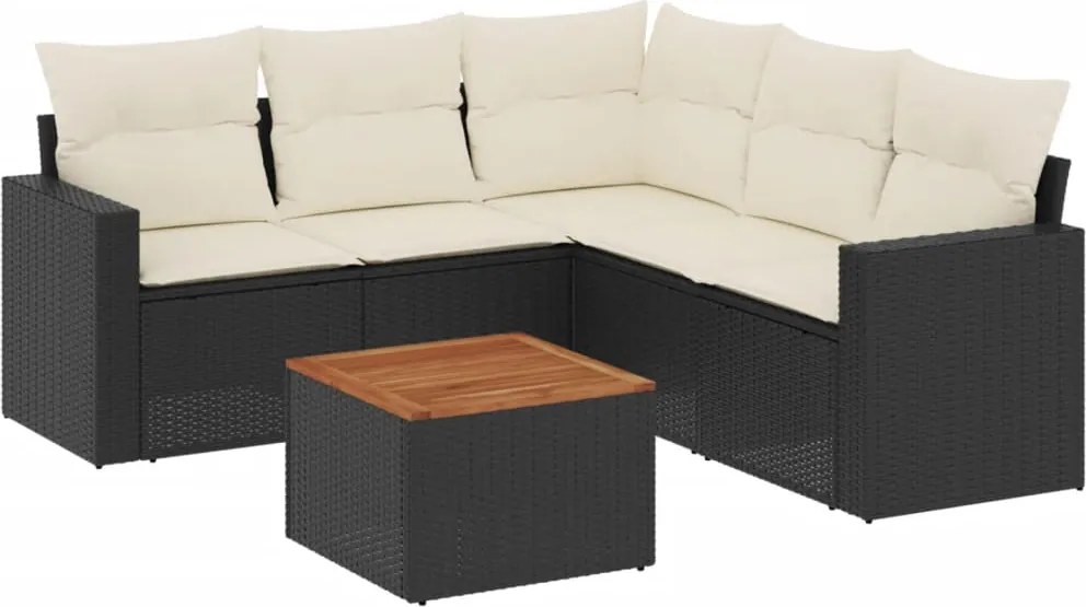 vidaXL Set mobilier de grădină cu perne, 6 piese, negru, poliratan