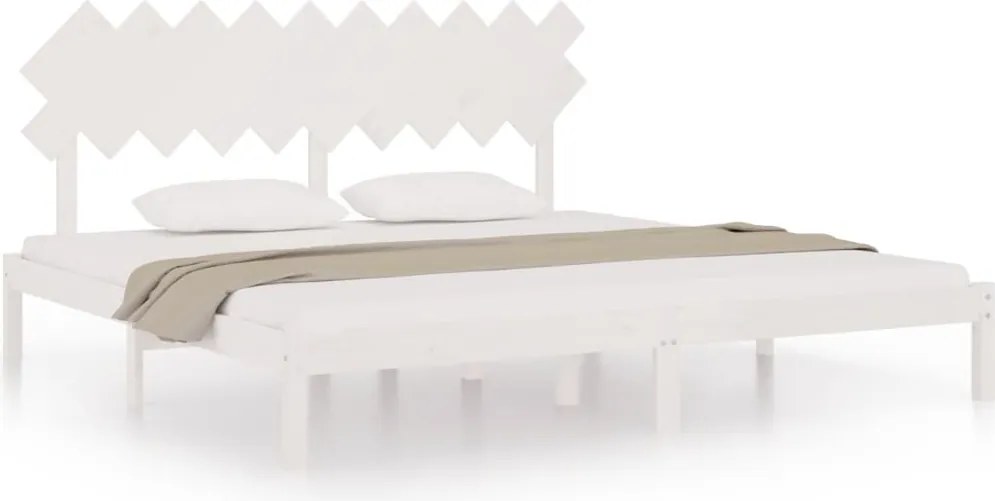 vidaXL Cadru de pat, alb, 200x200 cm, lemn masiv