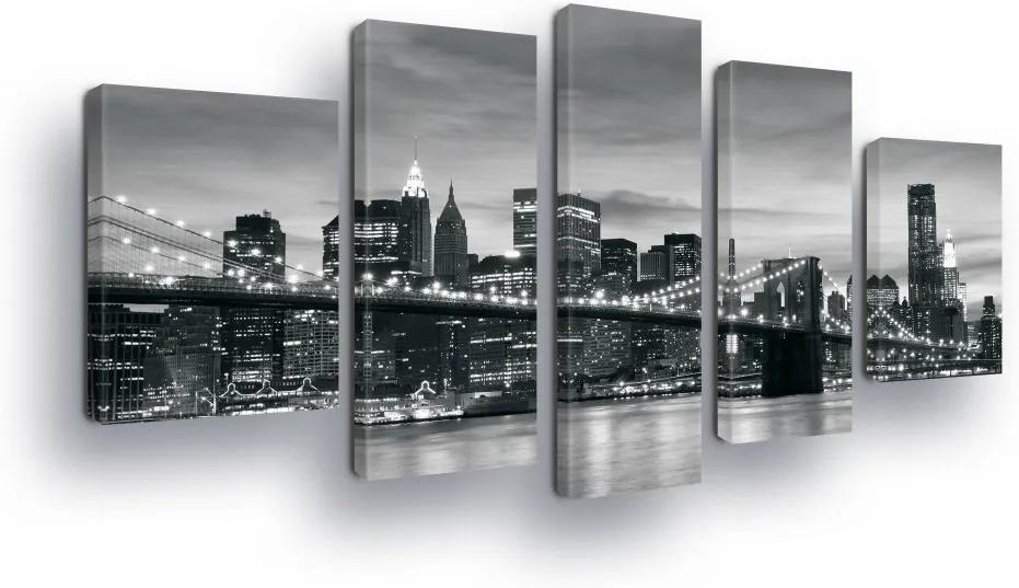 GLIX Tablou - Black and White New York Bridge 2 x 40x60 / 2 x 30x80 / 1 x 30x100 cm