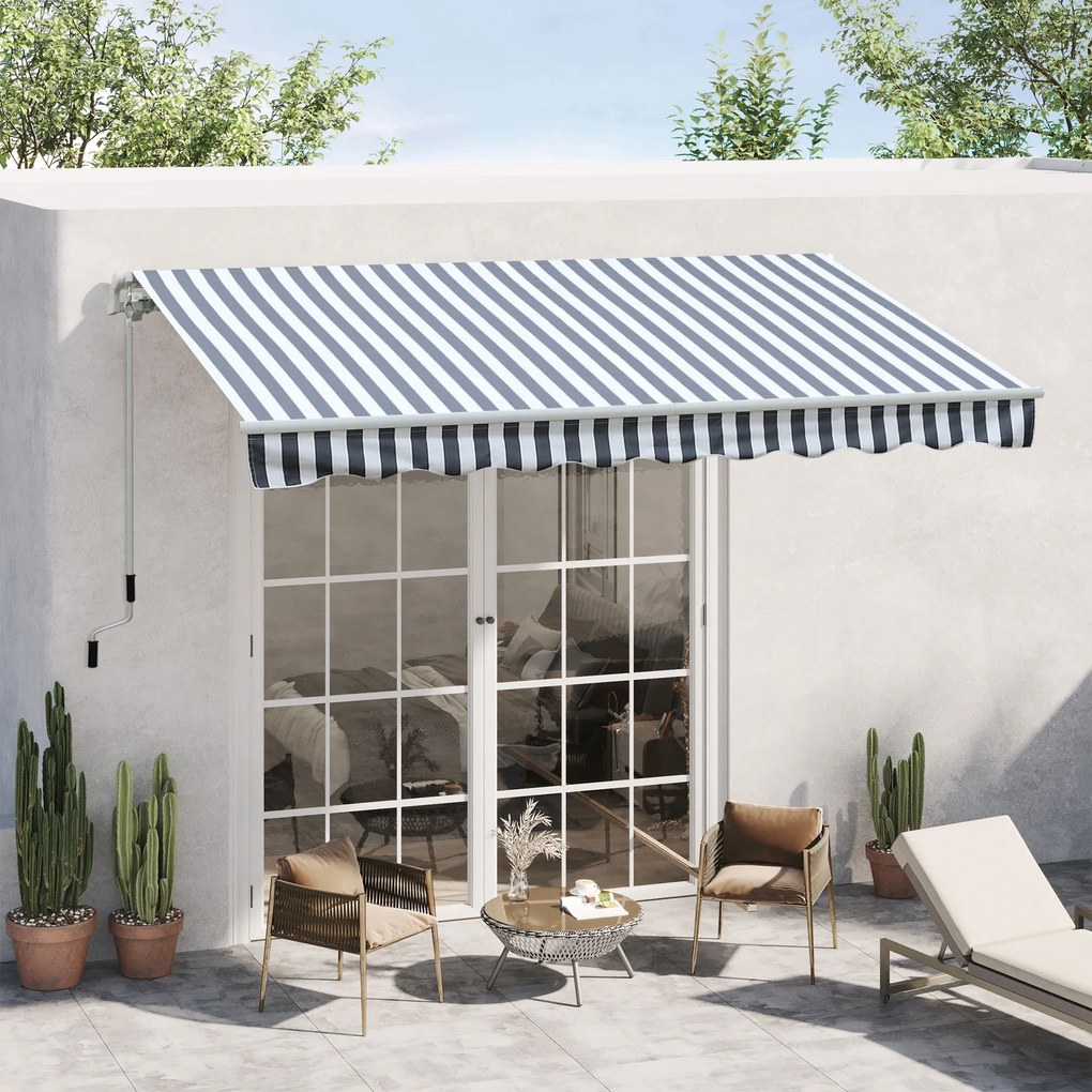 Outsunny Markiză cu Brațe Articulate Protecție Solară Manivelă Balcon Aluminiu Gri Alb 2,95 x 2,45 m | Aosom Romania