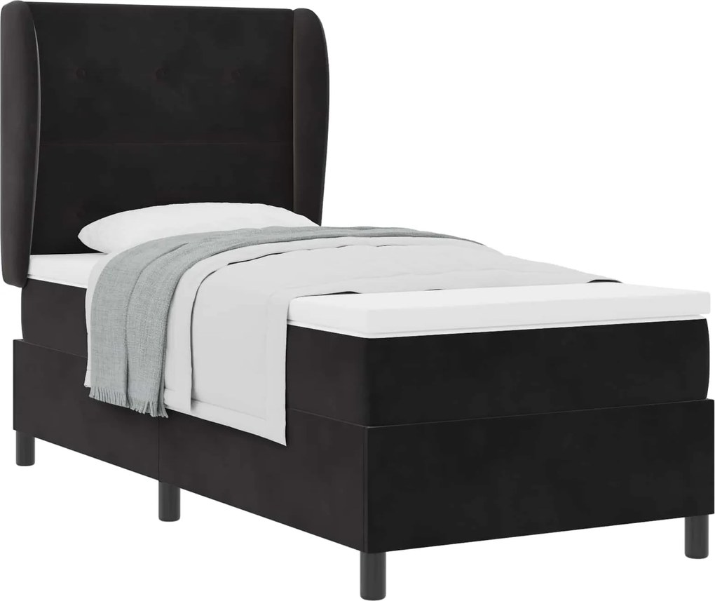 vidaXL Pat cu arcuri cu saltea cu headboard Negru 200 x 80 cm Catifea
