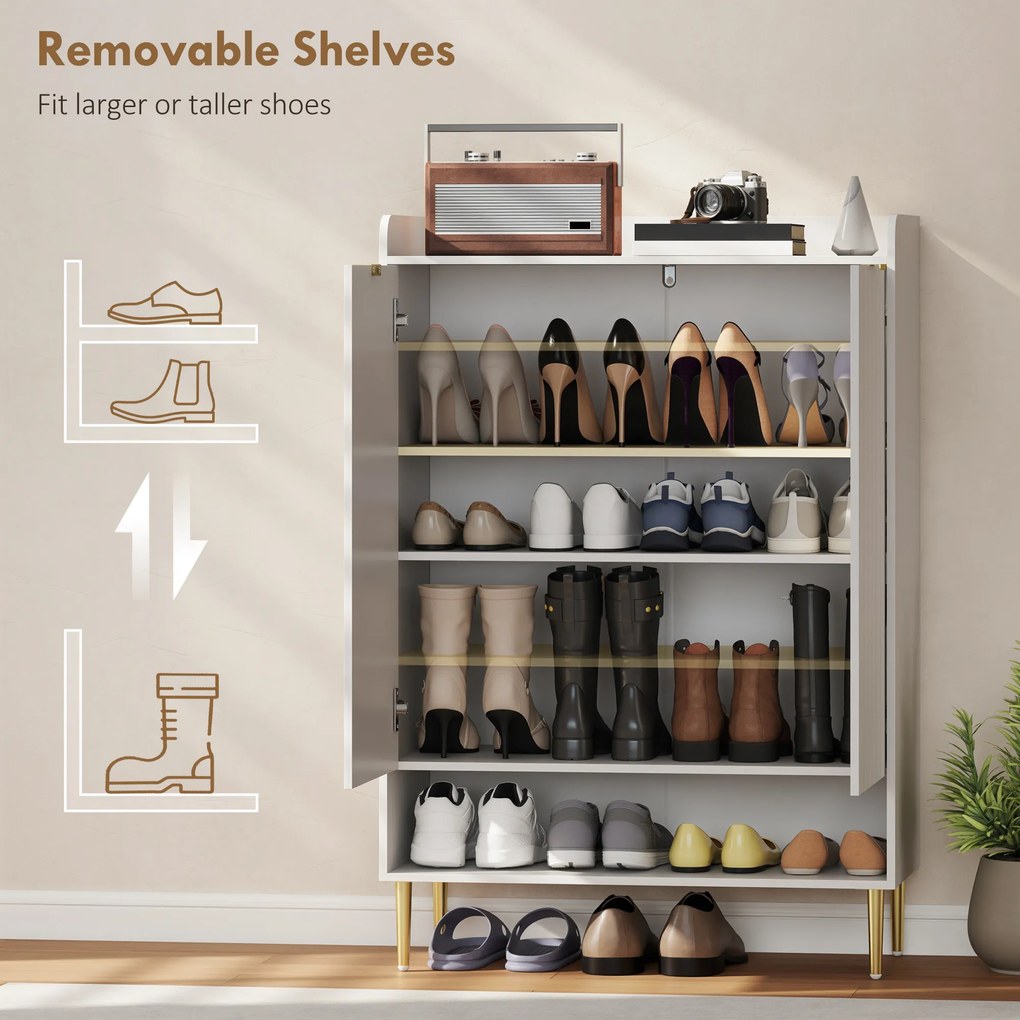 HOMCOM Scarpiera Salvaspazio pentru 24 de Perechi de Încălțăminte cu 3 Rafturi Detașabile și Raft Inferior | Aosom Romania