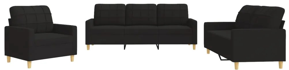 3201246 vidaXL Set de canapele cu perne, 3 piese, negru, textil