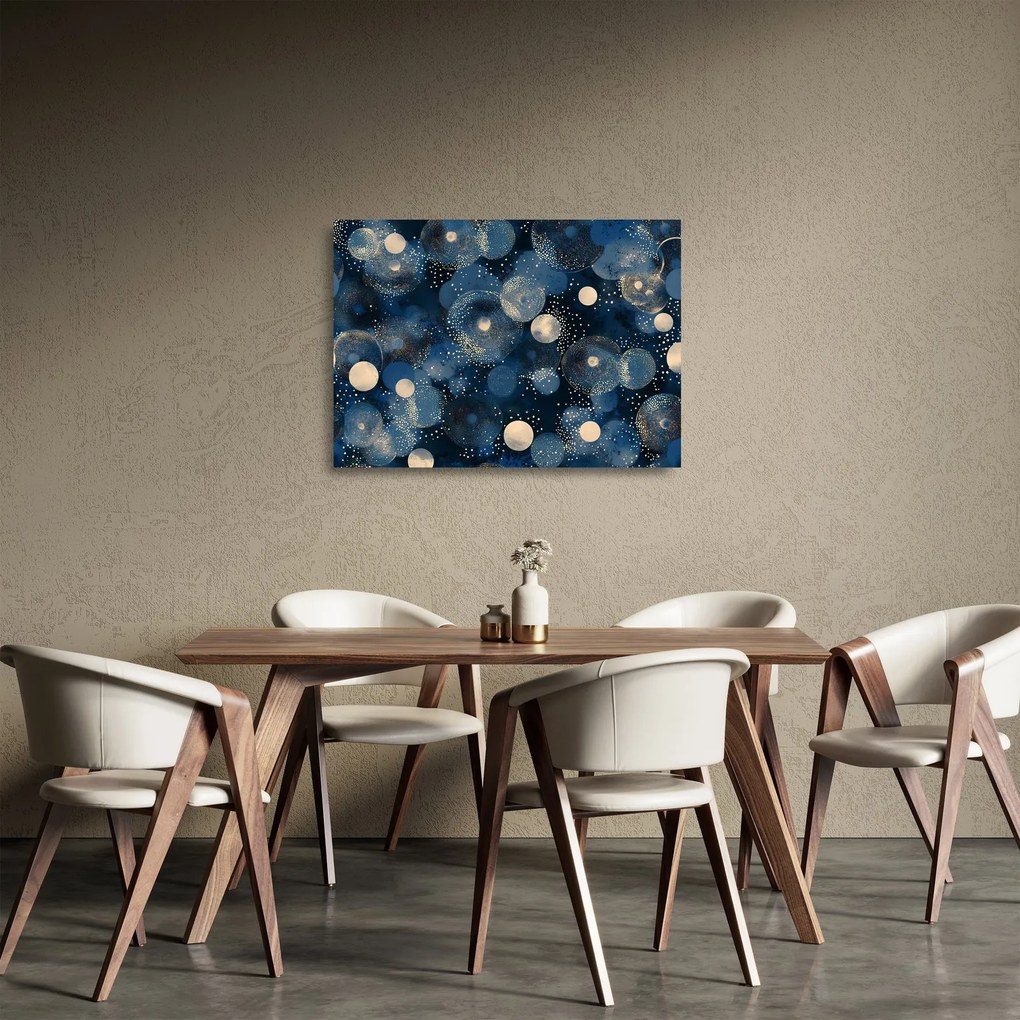 Tablou pe sticlă - Inele Albastru-Aurii (70x50 cm)