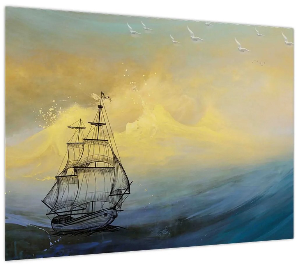 Tablou - Pictură barcă pe mare (70x50 cm)