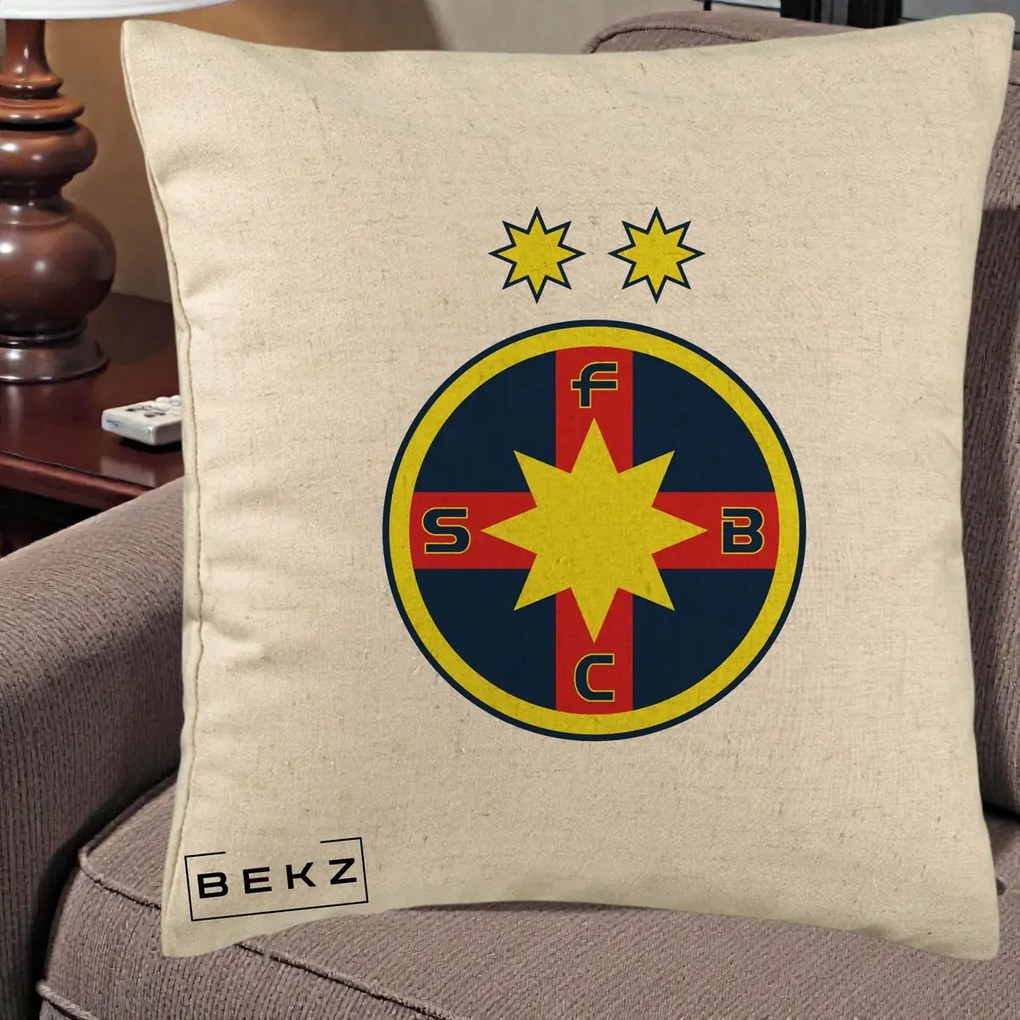 Perna Personalizata FCSB Fotbal Club Steaua Bucuresti, 40x40 cm, Bej, Husa Detasabila, Perna Inclusa, BEKZ®